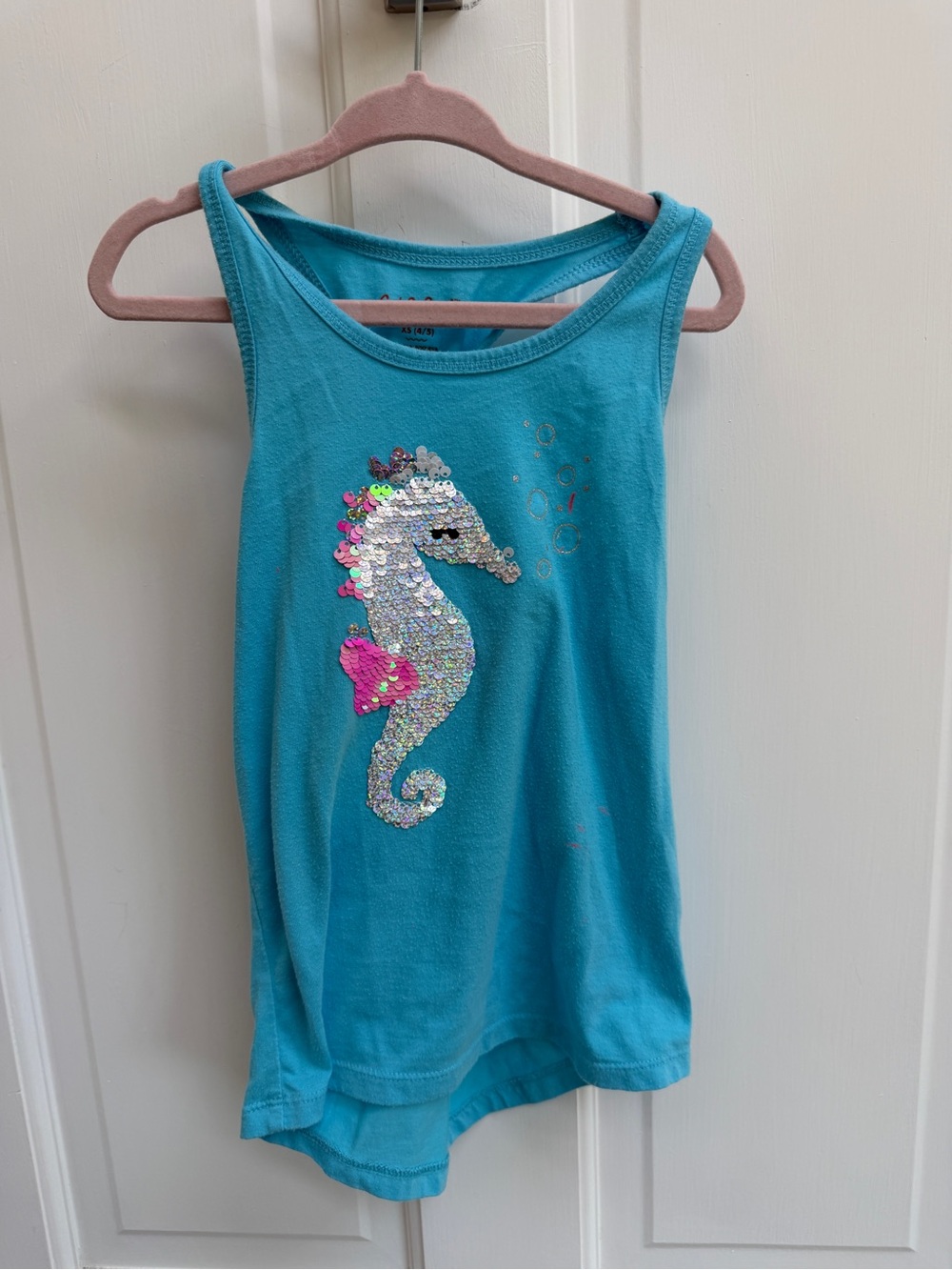 Cat & Jack XS 4 5 Turquoise Sequin Seahorse Tank Top Blouse Shirt
